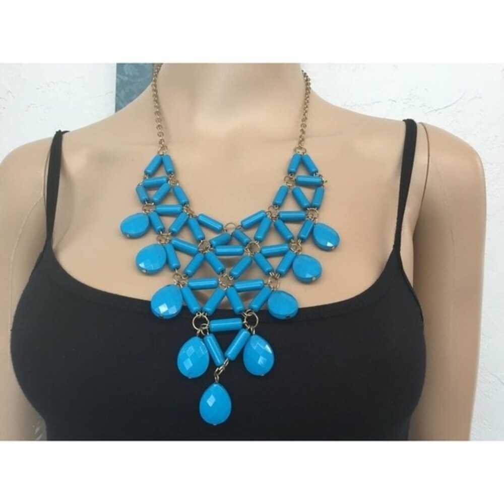 Blue Bead Bib Necklace Necklace